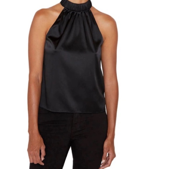 FRAME GATHERED SILK-BLEND SATINTOP IN‎ NOIR Size Medium NWT